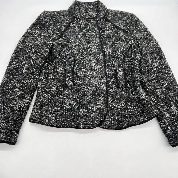Sandro Petite Black/White Nubby Knit Sweater Jacket w/Hidden Button Front-Sz PM - Picture 2 of 12